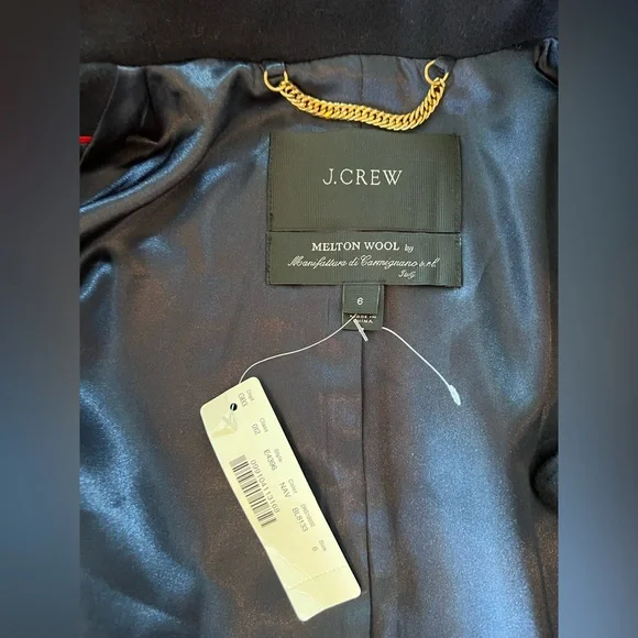 NWT J Crew Belted Zip Trench Coat Wool Melton Outerwear $398 - Navy Blue - 6